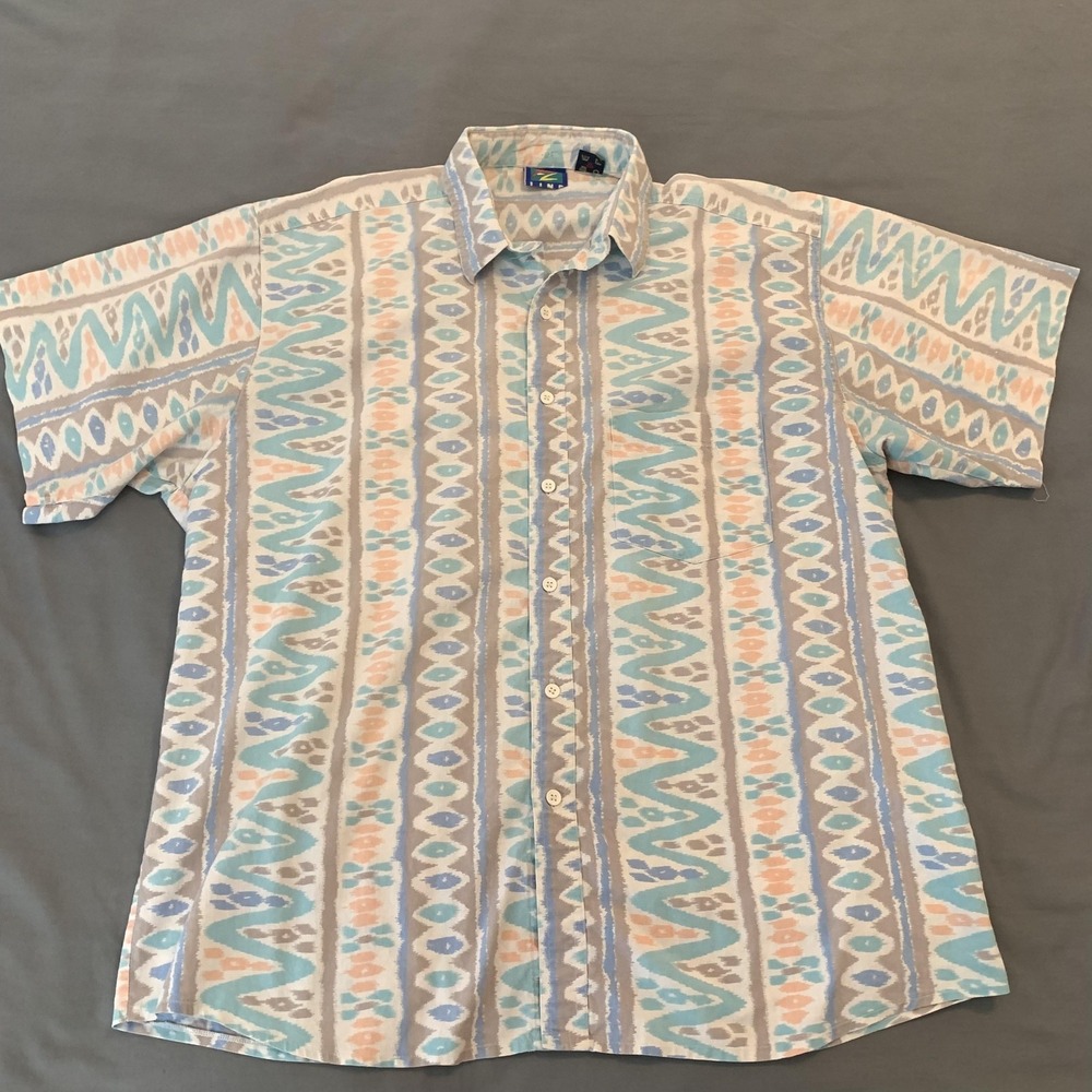 Fine Line Shirt Mens Large Multicolor Geometric Short Sleeve Button Front Casual